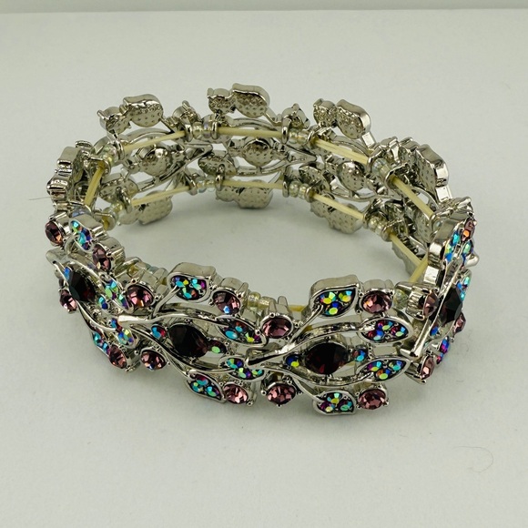 Vintage Beautiful "The Danbury Mint" Stretch Bracelet  ~ Pink, Purple & White - Picture 1 of 10